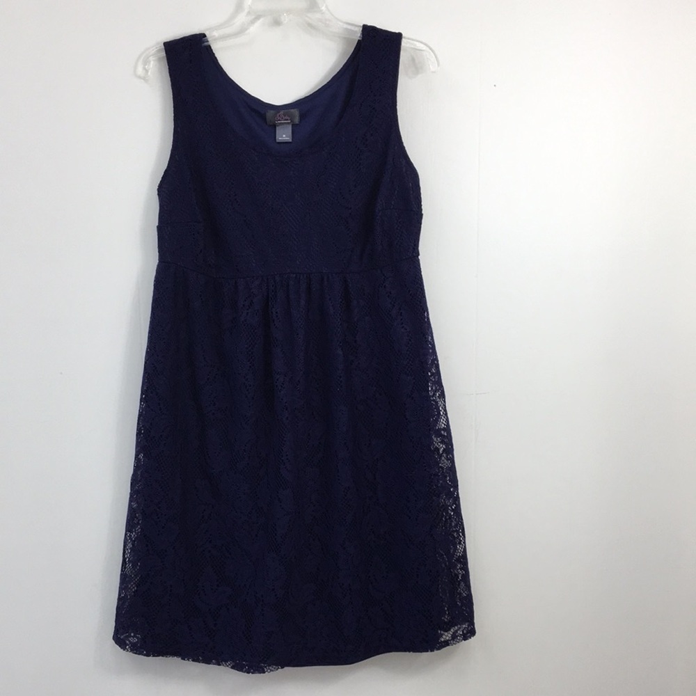 Oh Baby by Motherhood Maternity Navy Lace Overlay Sleeveless Midi Dress Size M